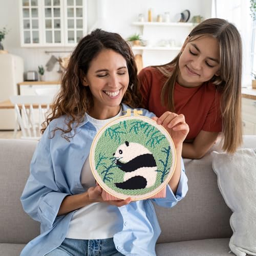 Image of KESTAR Punch Needle Embroidery Starter Kits, Panda Bamboo Punch Needle Kits for Adults Beginner, Needle Punch Kit Tool with Instruction Threader Fabric Yarns and Hoop