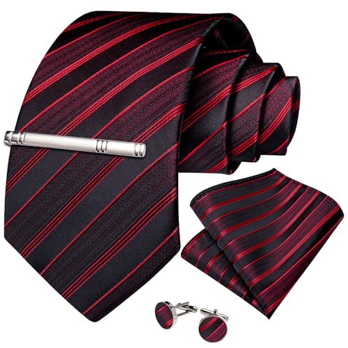Image of DiBanGu Mens Tie Silk Plaid Striped Necktie and Pocket Square Cufflinks Tie Clip Set with Gift Box Formal Wedding Party