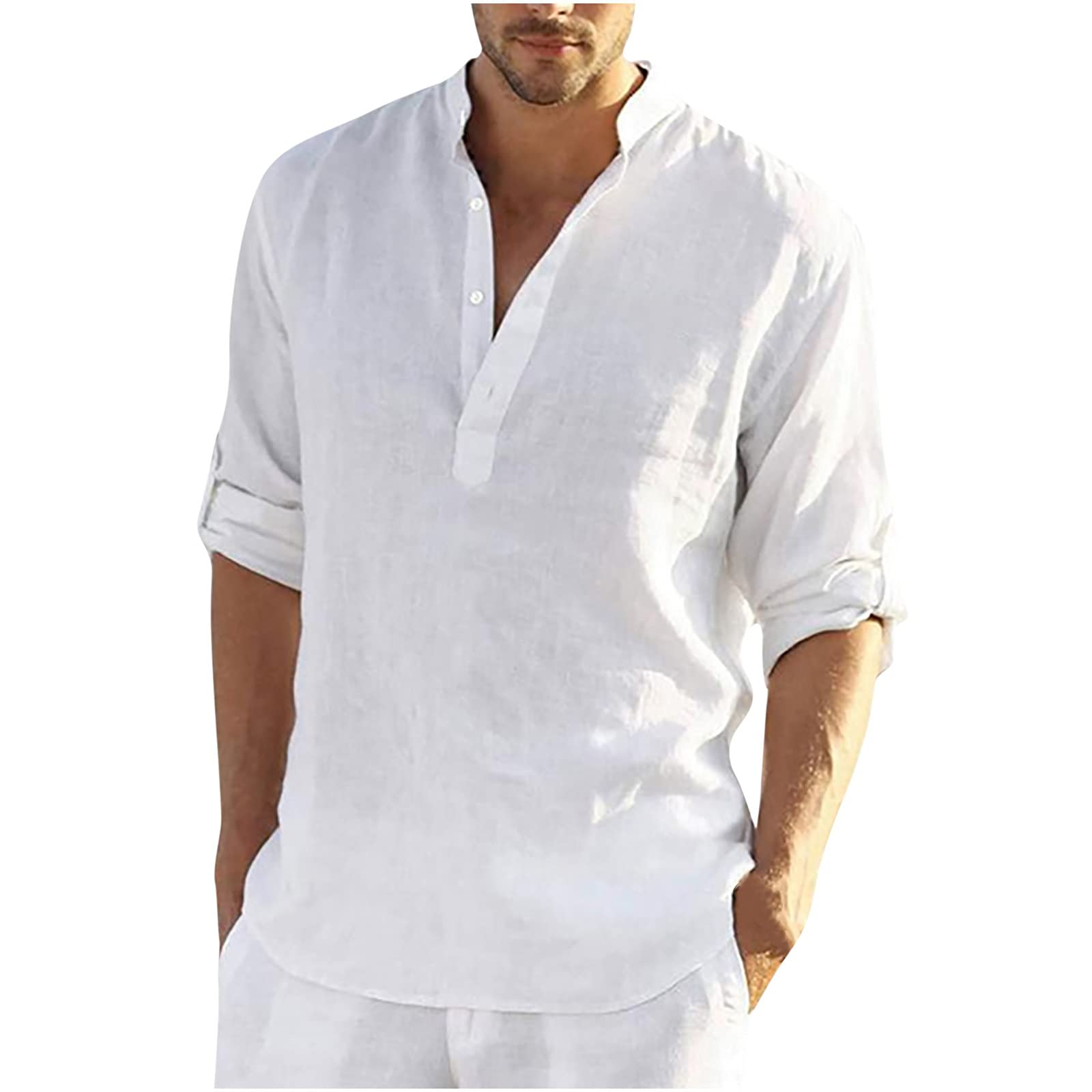 NUSGEAR 2021 Camisa Hombre otoño Algodón y Lino Manga Corta Color sólido Camiseta Moda Casual Suelto T-Shirt Blusas Camisas Camiseta Cuello en v Suave básica Primavera Verano Camiseta Top
