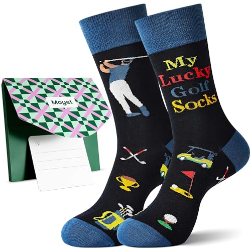 Moyel Funny Golf Gifts for Men Lucky Golf Socks for Men 9-11 Birthday Gifts for Men Christmas Valentines Gift for Him Fathers Day Presents for Dad Husband Golfing Accessories