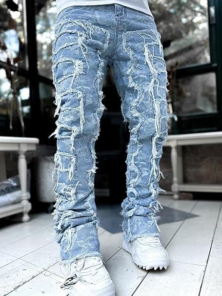 Mens Ripped Jeans Mens Stacked Jeans Y2k Slim Fit Skinny Ripped Jeans Patch Jeans Hip Hop Streetwear3