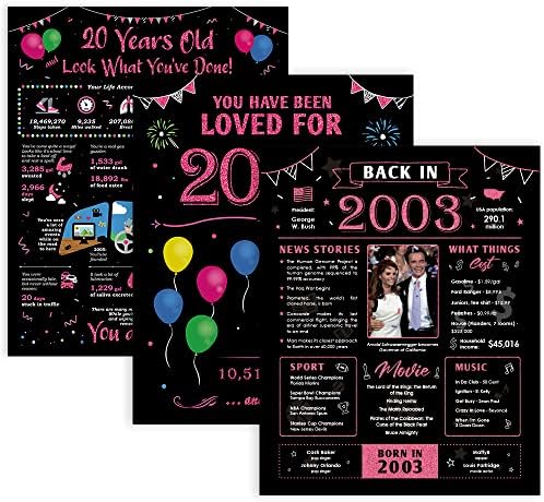 20th Birthday Gifts for Women - Gift for 20 Year Old Female - 20th Wedding Anniversary Present - Wife Birthday Gift Ideas - 20th Birthday Decorations for Women -Back in 2003 Poster [Unframed 8x10] [Set of 3]