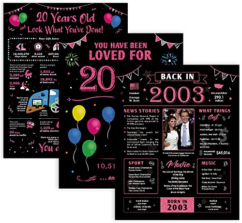 20Th Birthday Gifts For Women - Gift For 20 Year Old Female - 20Th Wedding Anniversary Present - Wife Birthday Gift Ideas - 20Th Birthday Decorations For Women -Back In 2003 Poster [Unframed 8X10] [Set Of 3] #TOP1