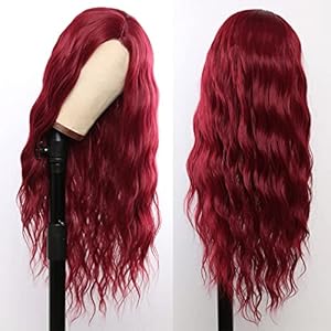 MEIRIYFA Long Curly Wavy Wigs for Women Wine Red Long Water Wavy Wig Middle Part No Bangs Natural Looking Synthetic Hair Wigs