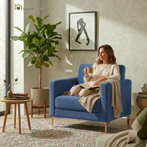 Image of 1 Seater Velum Fabric Sofa Set for Living Room, Modern Design with High Density Foam, Solid Wood Frame, Ergonomic Comfortable Seating for Home & Office (Blue, 1 Seater) | Soft foam comfort, Strong wood frame