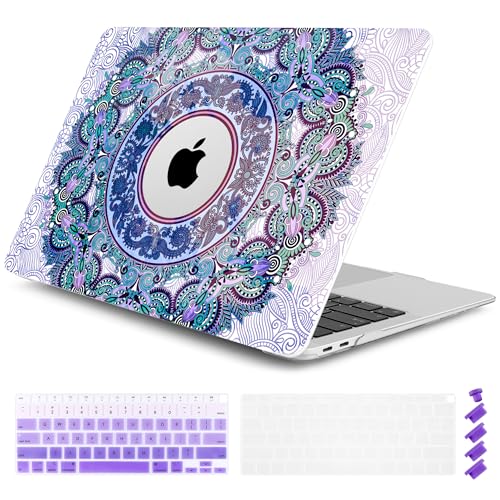 DONGKE Compatible with MacBook Air 13 inch Case 2021 2020 2019 2018 Release A2337 M1 A2179 A1932 with Retina Display & Touch ID, Plastic Hard Shell & Keyboard Cover - Paisley