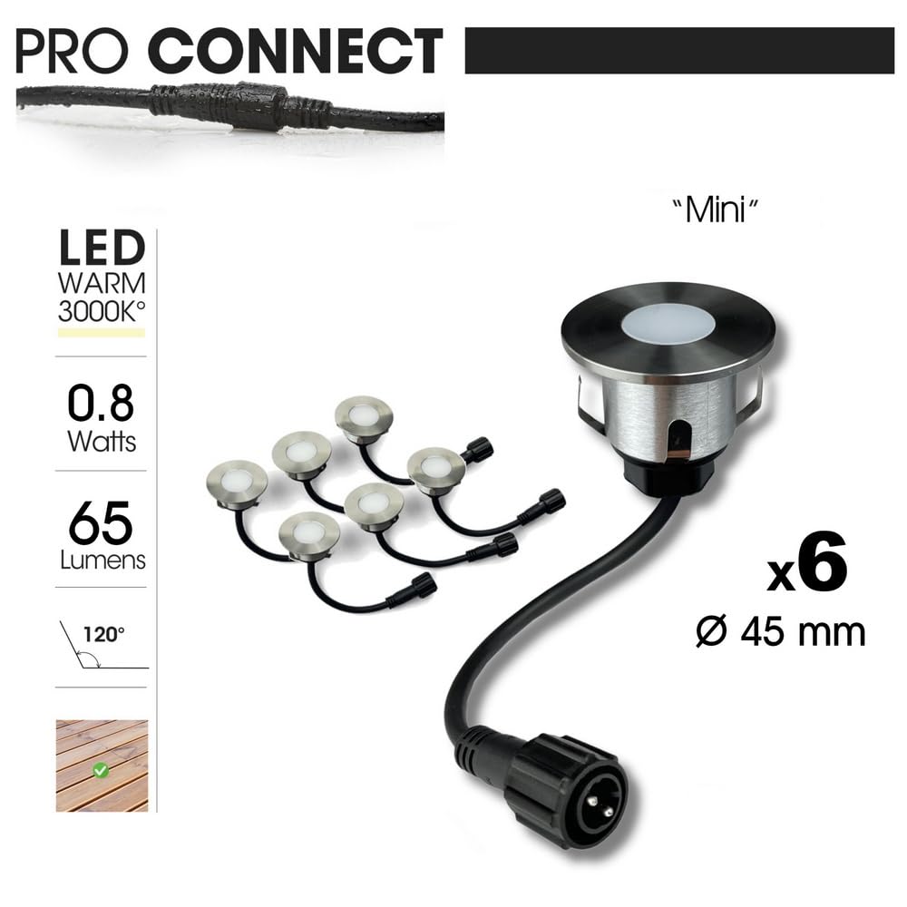 6er Set LED Bodeneinbaustrahler 230V Edelstahl • Ø 4,5 cm rund warmweiß wasserdicht • für Gehwegbeleuchtung Terrasse