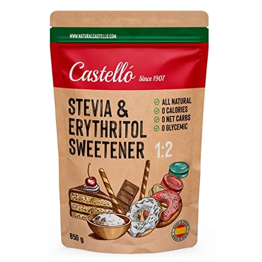 Edulcorante Stevia + Eritritol 1:2 | 1g = 2g de azúcar | Sustituto del Azúcar con sabor 100% Natural - 0 Calorías - 0 Índice Glucémico - Keto y Paleo - 0 Carbohidratos - Castello since 1907-850 g