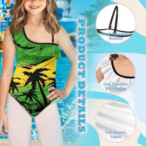 Image of Girls Swimsuit One Piece Ruffle Swimsuit Non-Slip Straps UPF 50+ for Girls Size 3-14 Years