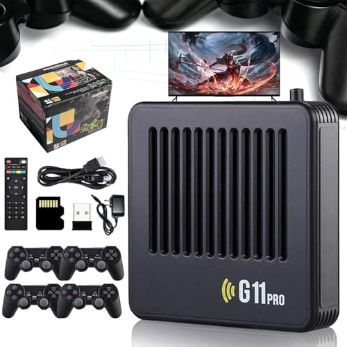 2026 Neu Retrowave G11 Pro, G 11 Pro Retro Konsole, 4k HD Retro Wave G11 Pro, G11 Pro Konsole 100000 Spiele 4k, Portable Plug & Play Video Games with 4 Wireless Dual Controllers (64GB+2 Griffen)