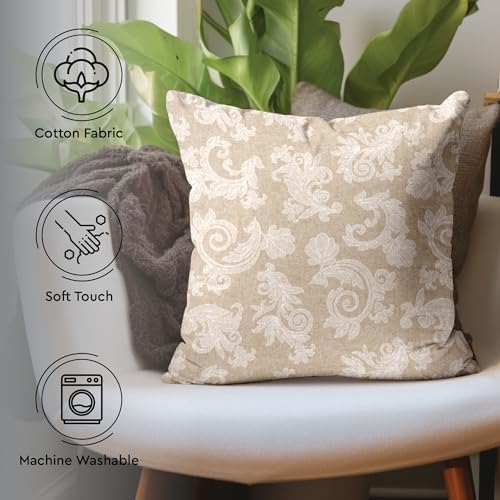 Image of Encasa XO Chambray Cotton Floral Cushion Covers | Red (Set of 2) I 16 inchx16 inch (40x40 cm) I Covers Only, No Insert I Decorative Floral Square Pillowcase I Machine Washable