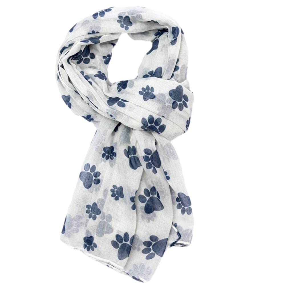 Purple Possum Women's Cream / Blue Purple Possum® Scarf Paw Print Wrap Dog Cats Paws Lightweigt Shawl Dogs Cat (Cream/Blue)