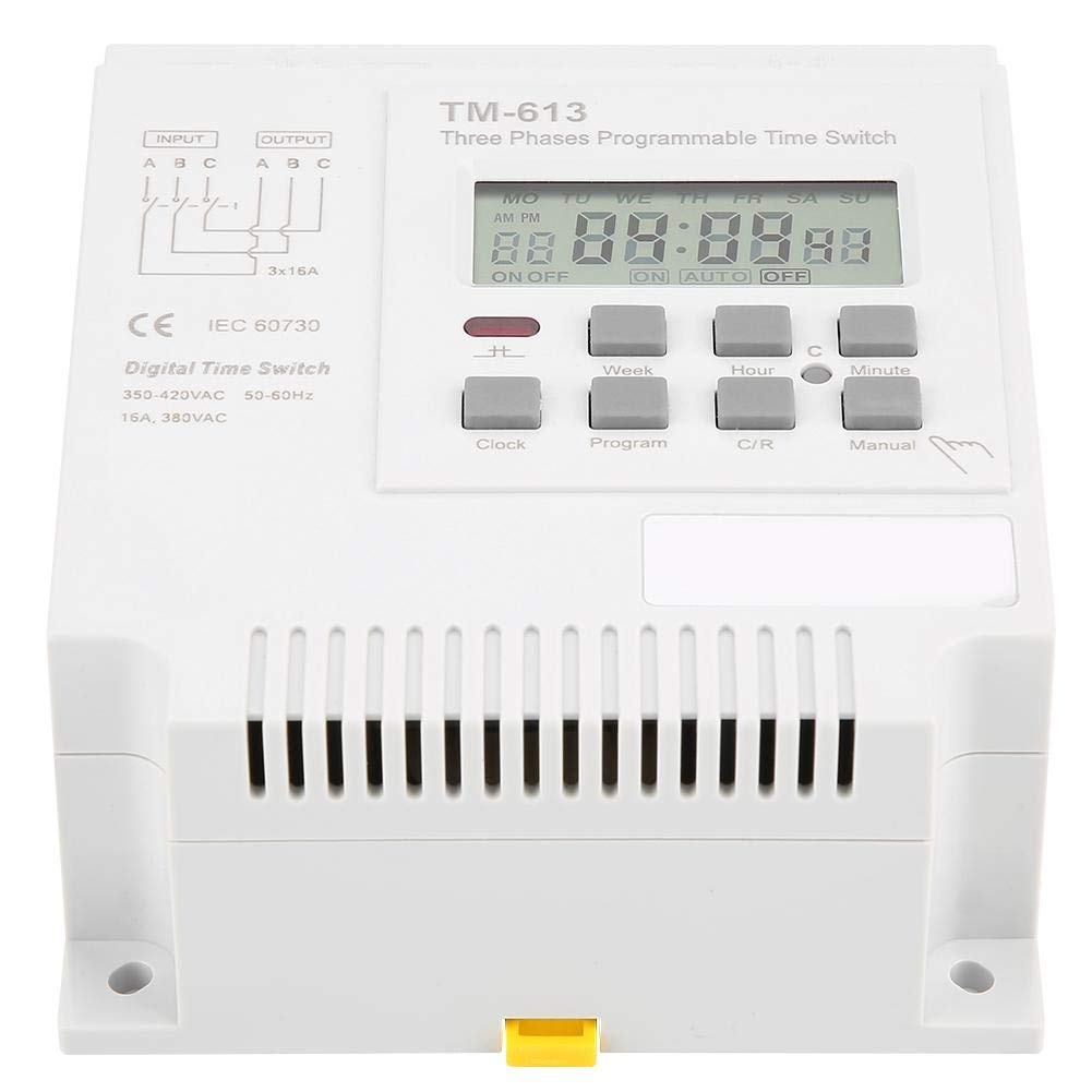 DEWIN Minuterie Programable, TM-163 Triphasé 380V Relais Temporisé Commutateur de Minuterie de Puissance de Contrôle Hebdomadaire Numérique Intelligent pour Moteur Triphasé 350V-420VAC