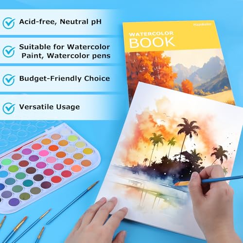 Image of Watercolor Paper Pad 9x12, 140lb /300gsm Cold Press Drawing Paper, 20 Sheets Acid-Free Artist Sketchbook for Wet Media, Gouache & Acrylic, Double Sided Painting Paper (Yellow Cover)