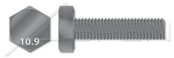 50 pcs M10-1.25 X 40mm, DIN 961, Metric, Hex Head Cap Screws Bolts, Fine Thread, Full Thread, Class 10.9 Steel, Plain
