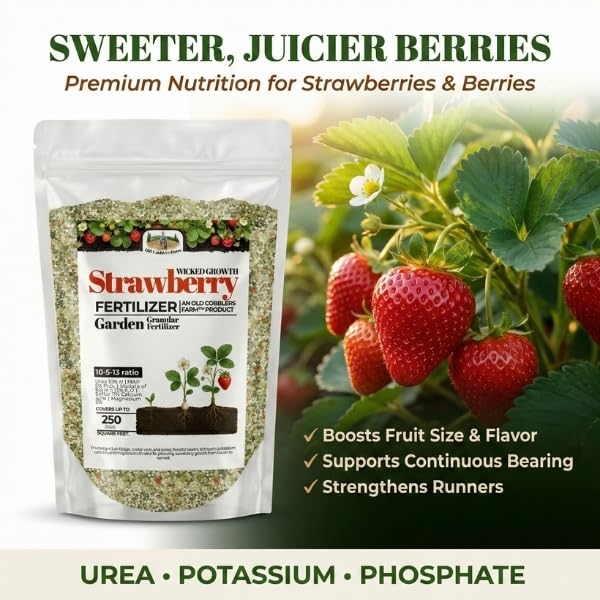 Old Cobblers Farm™ Wicked Growth Strawberry Fertilizer - Enhances Soil Health & Berry Yield - Slow-Release Nutrients for Robust Growth-for Home Gardens (5 lbs | 10 lbs | 15 lbs | 20 lbs) (20lbs)