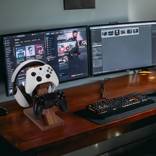 Soporte para mando de PS5 y auriculares en madera para un escritorio gaming ordenado 6