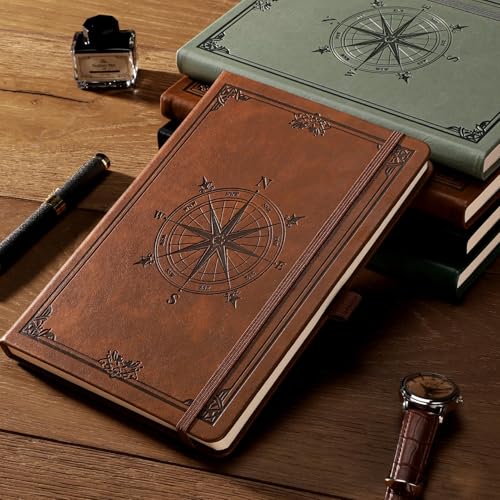 Image of AHGXG Graph Grid Paper Notebook, 192 Pages, A5 Medium Size (5.7'' x 8.3'') | 5 Squares per Inch, Leather Hardcover, 100 GSM Thick Paper, for School, Students, Math, Engineering (Brown)