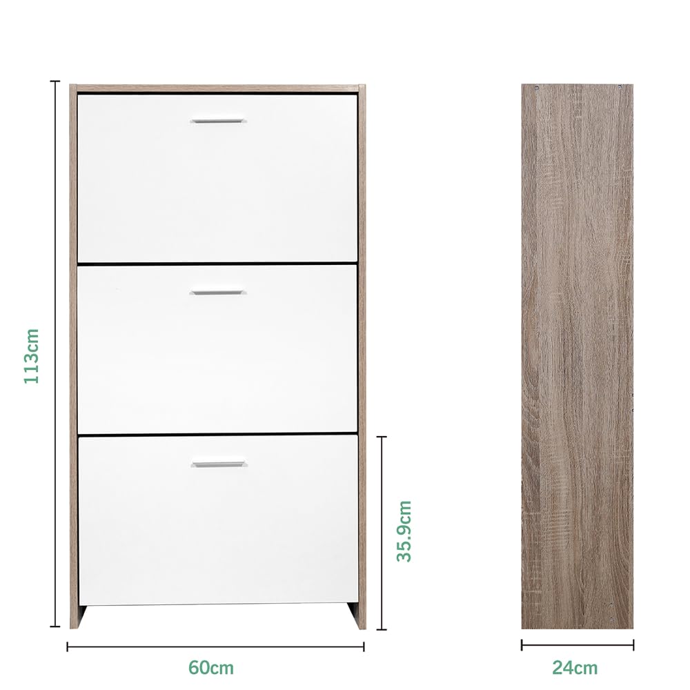 CASABEL Schuhschrank für 18 Paar, Schrank mit großem Fassungsvermögen für Eingangsbereich, Flur, L 60 x T 24 x H 113 cm, Weiß helles Holz