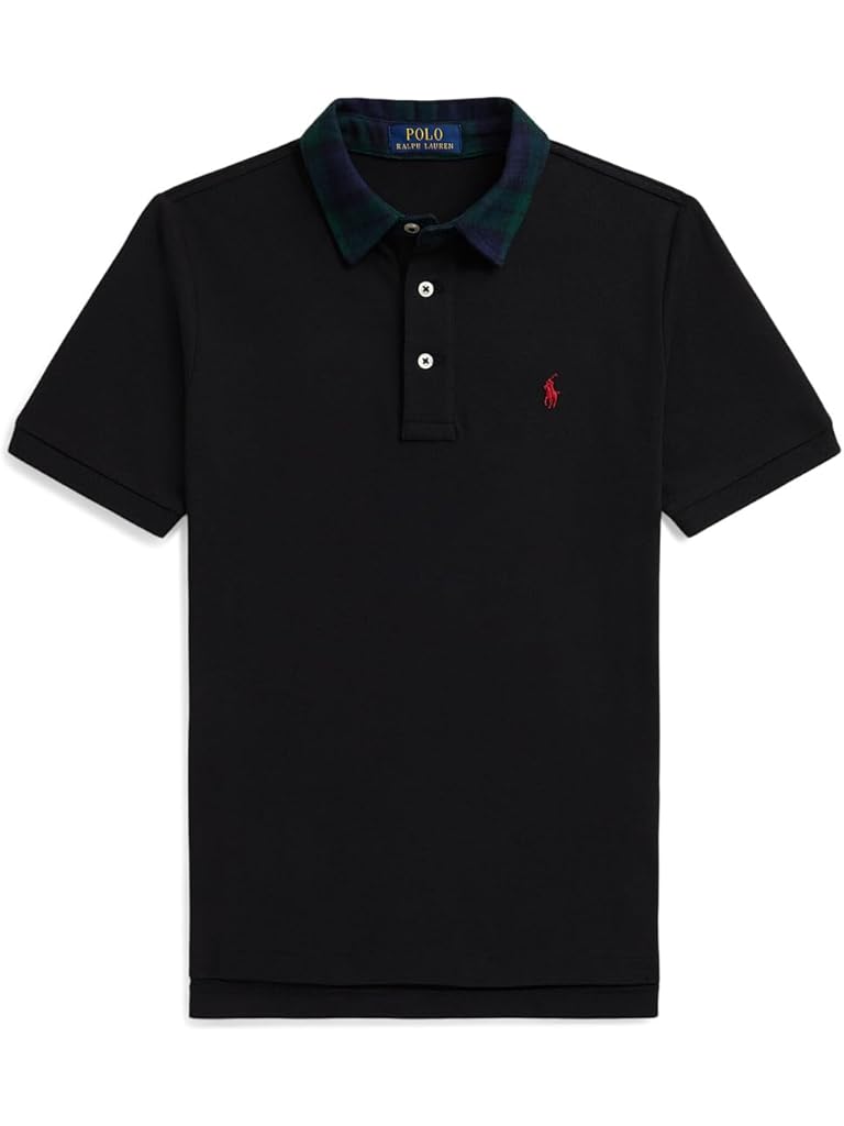 Black Polo Ralph Lauren Plaid-Collar Cotton Mesh Polo Shirt (Big Kid)