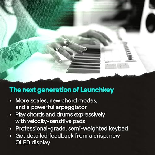 Image of Novation Launchkey 61 MK4 White - 61 Semi-Weighted Key, MIDI Keyboard Controller - DAW Integration. Chords & Scales, Drum Pads, Arp, & Music Creation Software