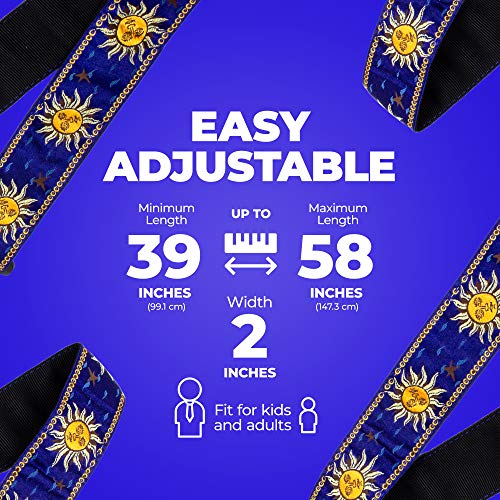 Couros Correia de Perri Jacquard guitarra com Termina couro, Royal Blue, comprimento ajustável 39