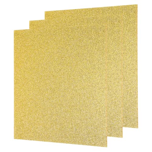 Image of MECCANIXITY 3 Pcs Gold Glitter Acrylic Sheets 1 /8 inch Thickness 12 inch x 12 inch Glossy PMMA Fluorescent Plastic Sheets Extruded Translucent Blanks for DIY Art Crafting Laser Cutting & Engraving