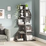 Tribesigns Corner Shelf, Modern 5-Tier Wall Corner Bookshelf, Stylish Corner Small Bookcase Storage Rack Plant Stand with Unique Shape for Living Room, Home Office, (1PC, Gray) - Image 4
