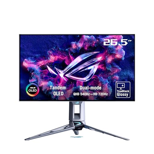 ASUS ROG SWIFT OLED PG27AQWP-G Edition 20, Monitor Gaming 26,5' WOLED, Nero | (2560x1440), TrueBlack Glossy, Dual-Mode (Refresh Rate da 540Hz a 720Hz), 0,02ms (GTG), Compatibile con G-SYNC, DisplayPort