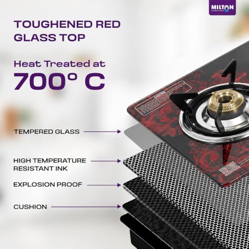 Image of MILTON Premium Red Manual Ignition Glass Top Gas Stove,1-Year Manufacturer's Warranty (ISI Certified) (3 Burner)