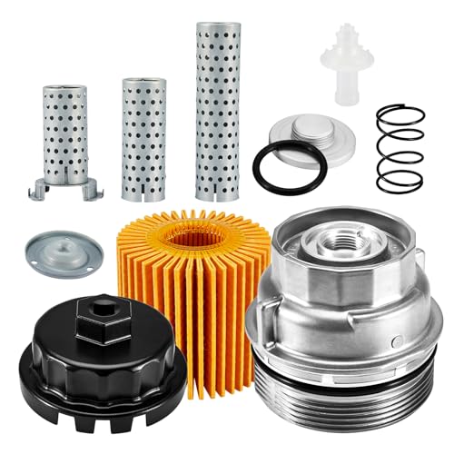 Oil Filter Housing Cap Assembly Kit 15620-31060 with Oil Plug Fit for Toyota 2005-2019 Tundra RAV4 4Runner Camry Highlander Tacoma Avalon Sienna Venza Lexus RX350 Replacement 1562031060 15643-31050