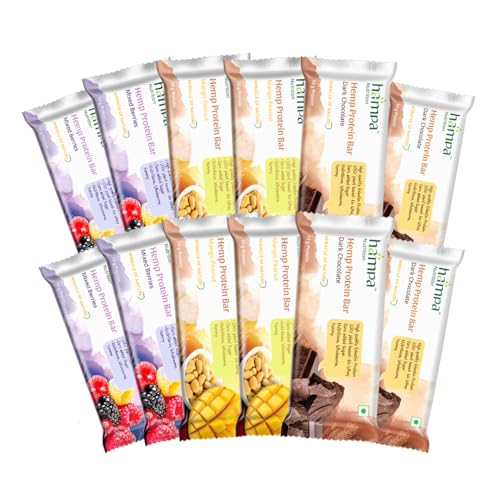 Image of Hampa Hemp protein Bar 50g | 3 Different Flavour | 10g Plant Protein | No Whey, Vegan Friendly | No Added Sugar, Sweetened with Dates | Anytime Snack with Edestine Protein | Pack of 12