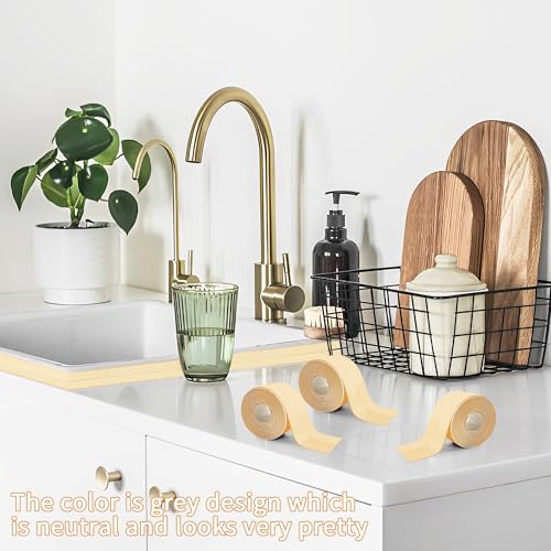 Image of 3 Rolls 10.5 Feet Caulk Tape Toilet Caulking Strip Self Adhesive Bathroom Sealing Peel and Stick Caulk Strip for Bathtub, 1.5 Inches (Almond)