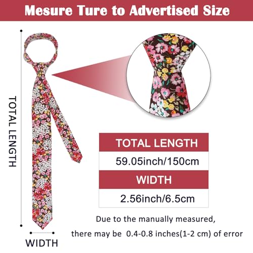 Image of Mantieqingway Men Skinny Tie Cotton Floral Necktie for Wedding Groomsmen Tie