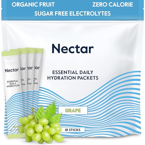 Image of Nectar Hydration Packets - Electrolytes Powder Packets - Sugar Free & 0 Calorie - Organic Fruit Liquid Daily IV Hydrate Sticks for Dehydration Relief & Rapid Rehydration (Grape 18 Pack)