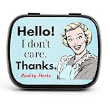 I Don’t Care Thanks Mints - Wintergreen Breath Mints - Novelty Candy Gift for Women - Hinged Collectible Tin of Sugar-Free Candy