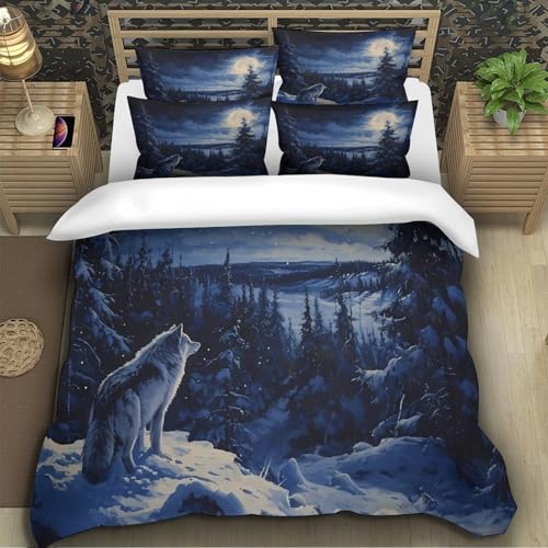 Housse de couette loup 3D scène de forêt pour déco féerique