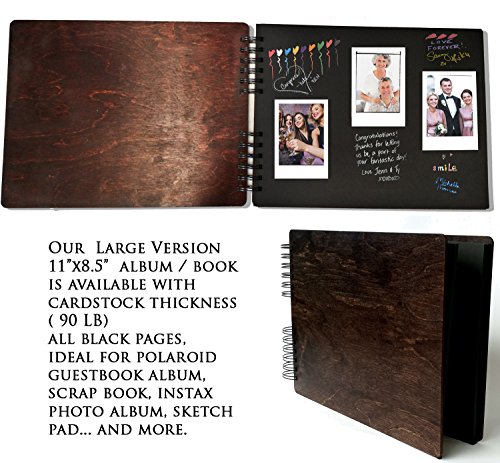 Personalize It Wooden Rustic Book 11" X 8.5" : Made In Usa (All Black Cardstock Inside Pages, Front Cover Burnt Cocoa Wood) Diy Scrapbook Album Guestbook Photo Guest Book Sketch Pad #TOP1