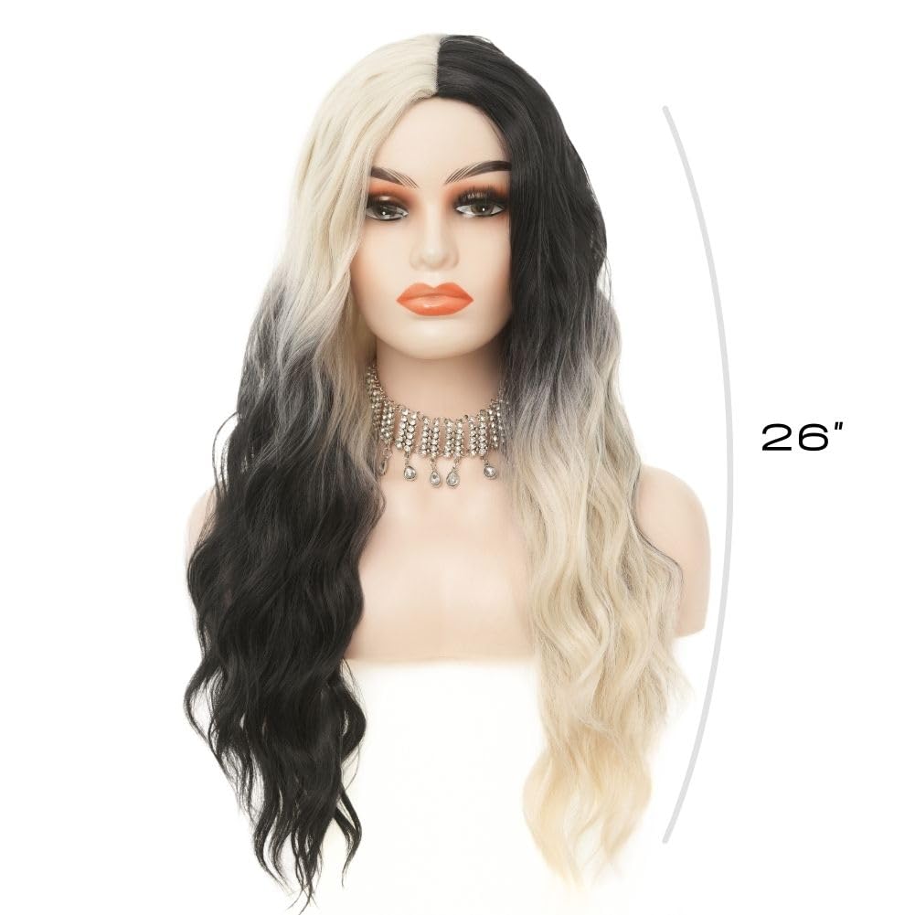 Siudus White and Black Wigs for Women Long Curly Wavy Hair Wig Synthetic Natural Middle Part Wig for Halloween Cosplay Use - Image 2