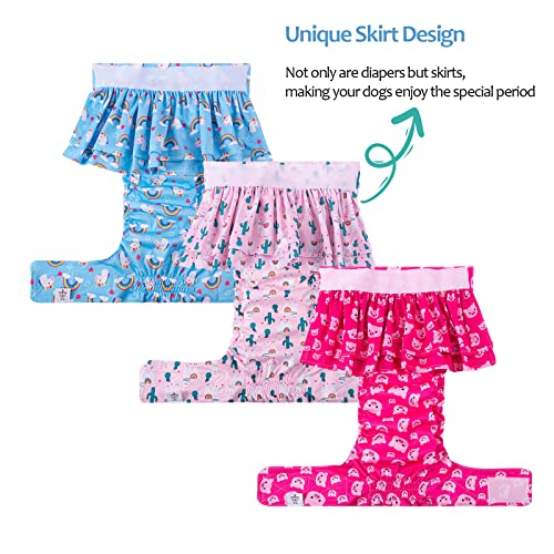 Image of CuteBone Female Dog Diapers with Skirts 3 Pack Reusable Puppy Dresses Pants for Heat Cycle Period QBD01XS