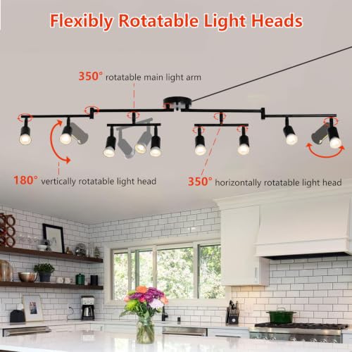 Image of Dimmable Plug in Track Lighting,Plug in Ceiling Light Fixture,Black 8 Light Track Light with 16.4' Long Cord,Dimming Switch,8 Way Ceiling Spotlight,Rotatable,LED Bulbs Included
