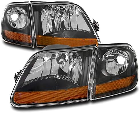 Replacement Headlights Headlamps Black Compatible with 1997-2003 Ford F-150/1997-2002 Expedition