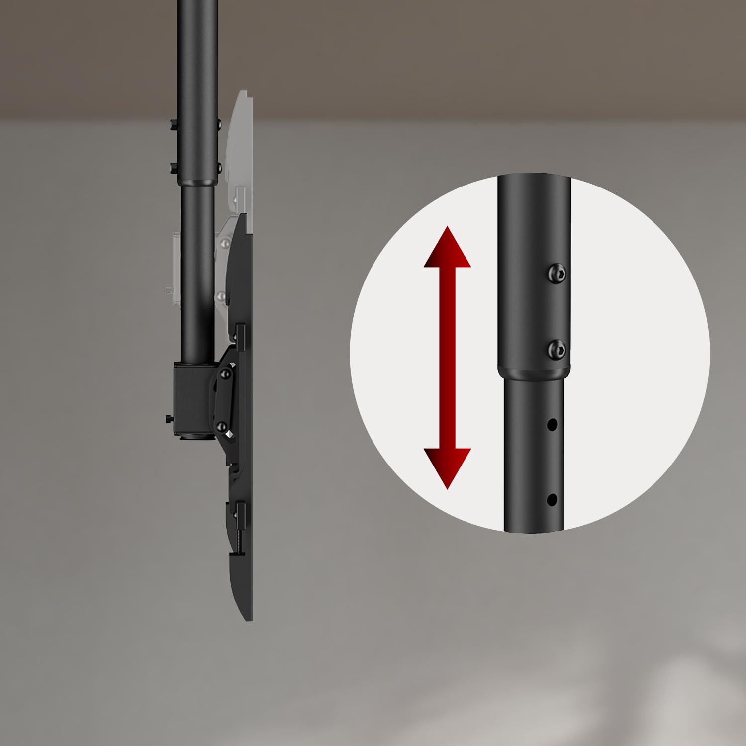 Maclean Support de Plafond pour téléviseur de 43 à 86 ″, capacité de Charge de 60 kg, inclinable, pivotant à 25°, réglable en Hauteur à 180 °, Hauteur réglable de 485 à 925 mm, VESA jusqu'à 600 x 400