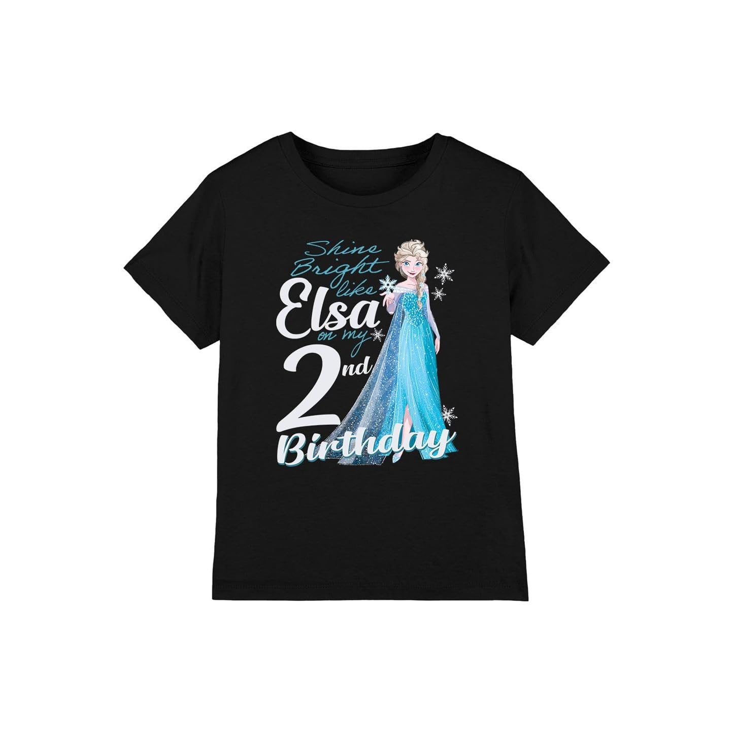 Frozen Bright Like Elsa 2nd Birthday Girls T Shirt, Black, 9-10 Years