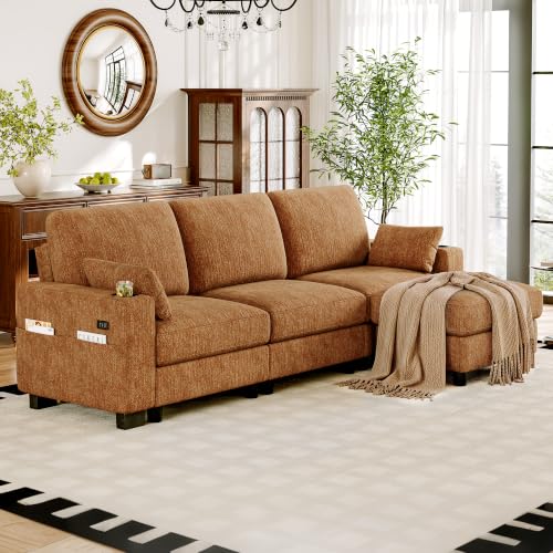Vipbear Modular Sectional Sofa, 100" L Shaped Comfy Chenille Couch, Orange