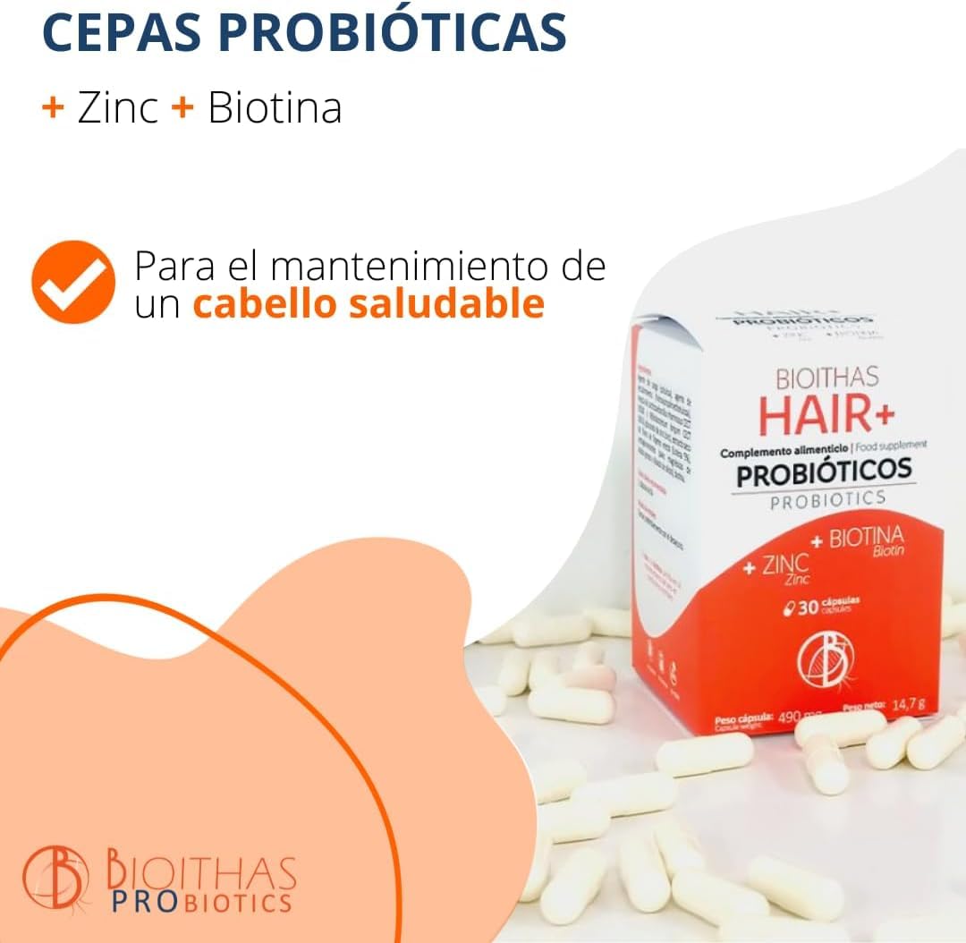HAIR - Probiótico para la caída del Cabello [Avalado Clínicamente] con Zinc y Biotina para el Mantenimiento de un CABELLO Saludable | Fortalece y Reduce la Caída | 3 Envases de 30 Cápsulas