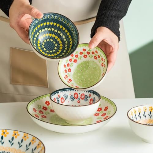 Image of Ceramic Dinner Set with Gift Box, 6 Pieces, Premium Porcelain Floral Dinnerware Set, Microwave & Dishwasher Safe, Serving Set for Home, Kitchen, Housewarming Gift (Multi-Colored, Pack of 6)