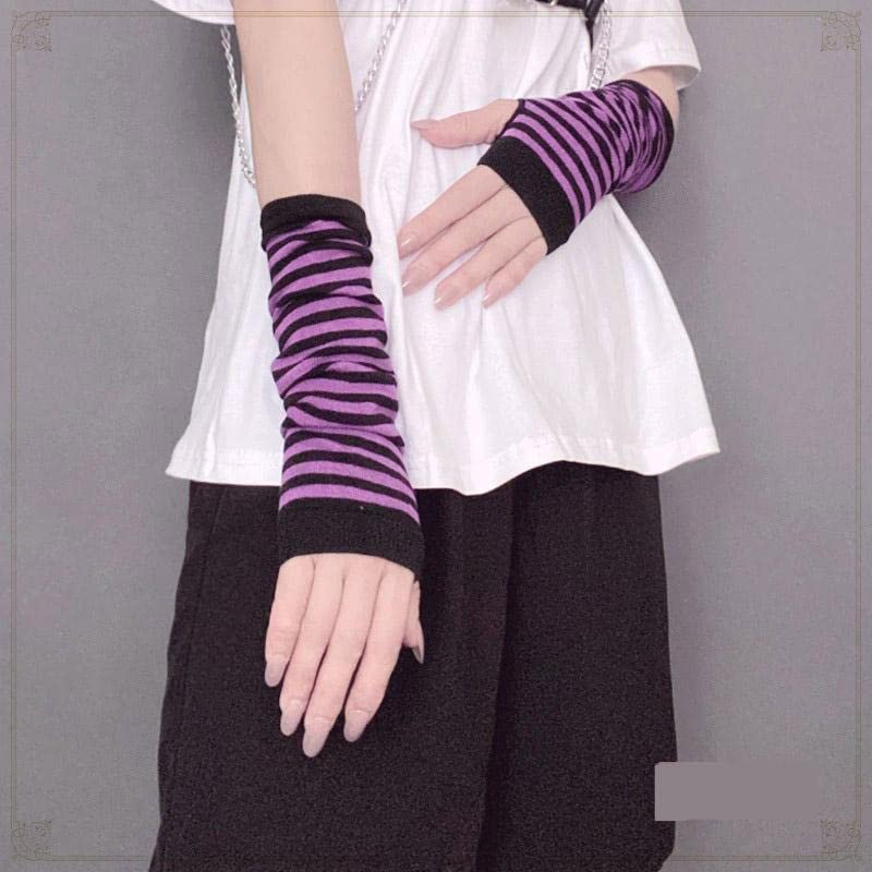 Arm Warmers Goth Kawaii Emo Steampunk Half Finger Y2K Gloves Hip Hop Arm Sleeve Harajuku Accessories for Women Egirl (Purple)