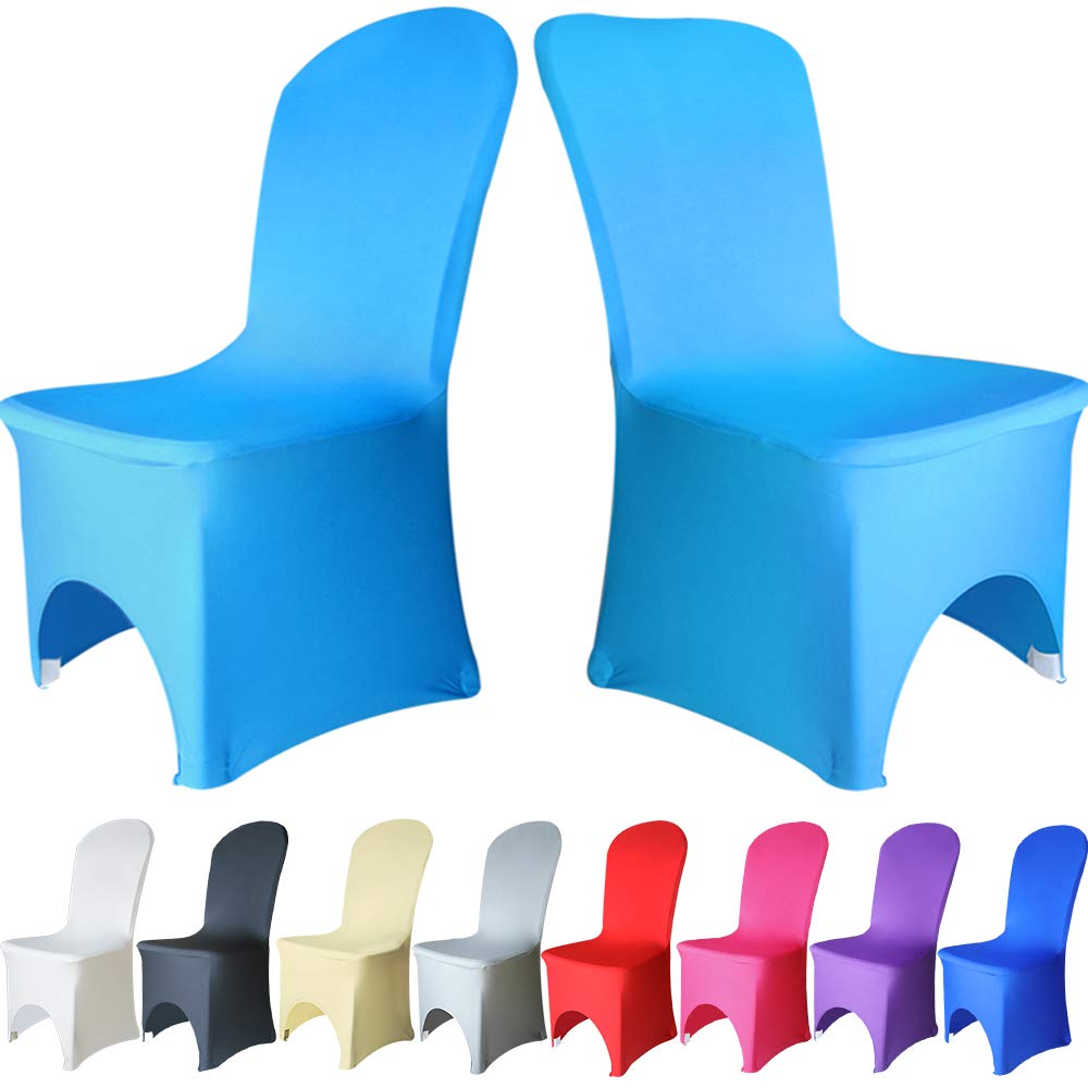 Time to Sparkle 4 Pack Chair Covers Spandex Lycra Stretch Slipcovers Dining Room Wedding Banquet Party Arched Front (Aqua Blue Arched) — image 1
