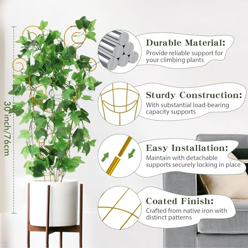 Image of ZOUTOG Trellis for Climbing Plants Indoor 4 Pack 30 Inch,Rustproof Metal Garden Trellis for Potted Plants,Sturdy Houseplant Support Indoor Outdoor for Ivy Pothos Monstera Hoya Flower Vine(Golden Moon)